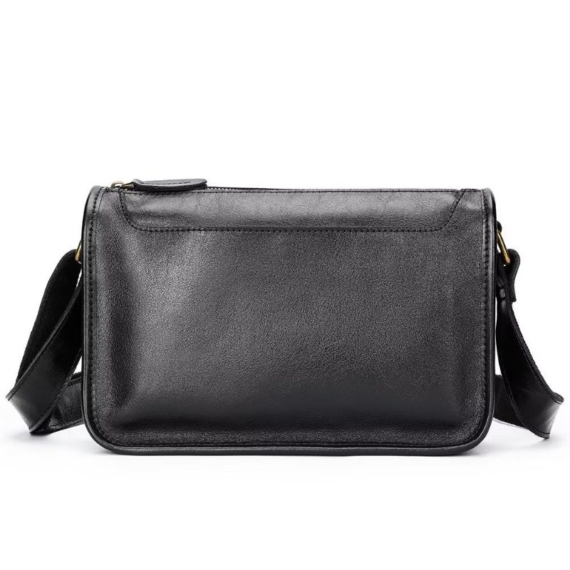 Herre Skuldertasker Luksus Ægte Læder Flap Klassisk Crossbody Taske - Sort