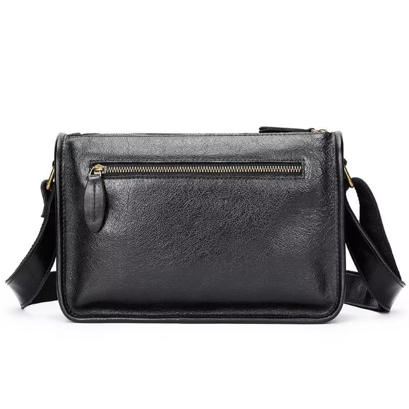 Herre Skuldertasker Luksus Ægte Læder Flap Klassisk Crossbody Taske - Sort