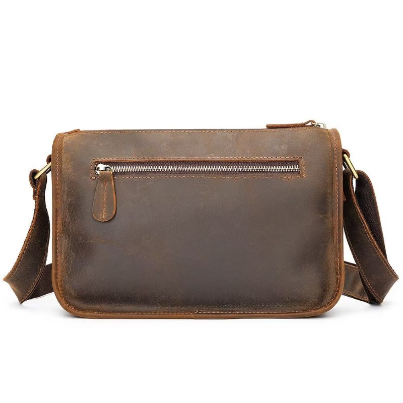 Herre Skuldertasker Luksus Ægte Læder Flap Klassisk Crossbody Taske - Kaffe