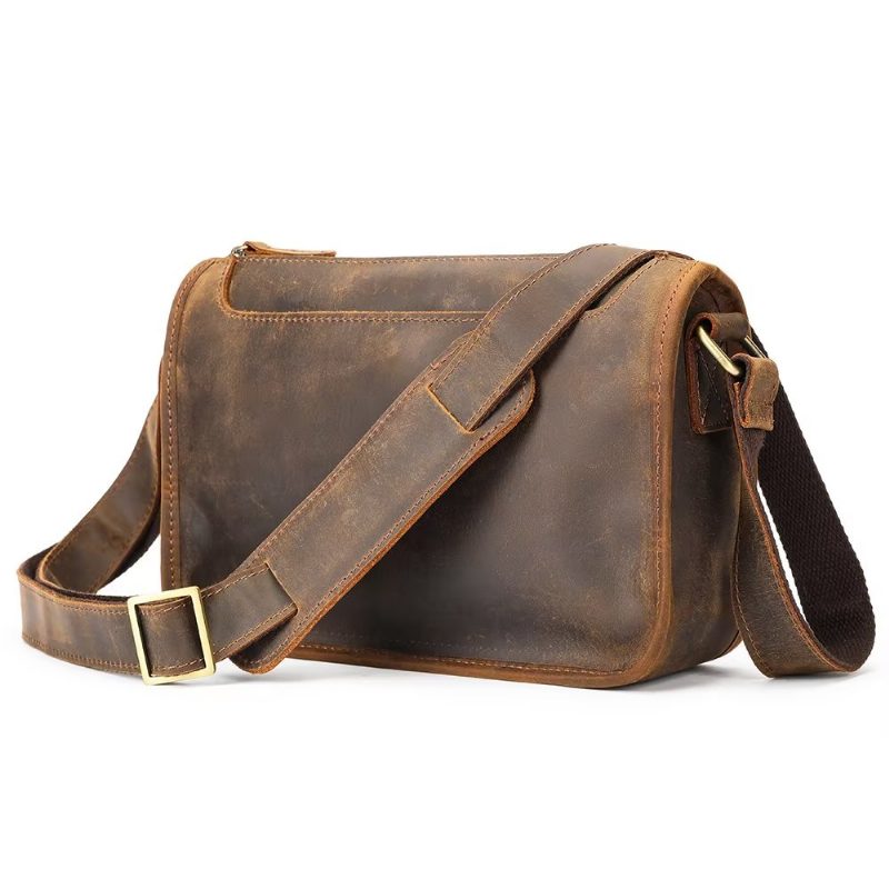 Herre Skuldertasker Luksus Ægte Læder Flap Klassisk Crossbody Taske - Kaffe