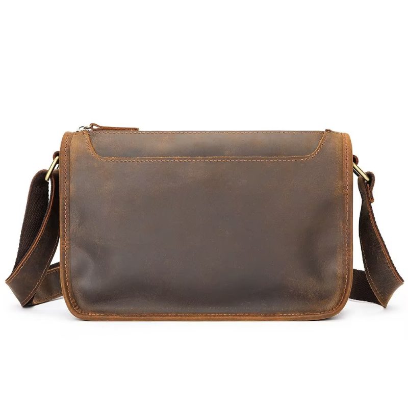 Herre Skuldertasker Luksus Ægte Læder Flap Klassisk Crossbody Taske - Kaffe