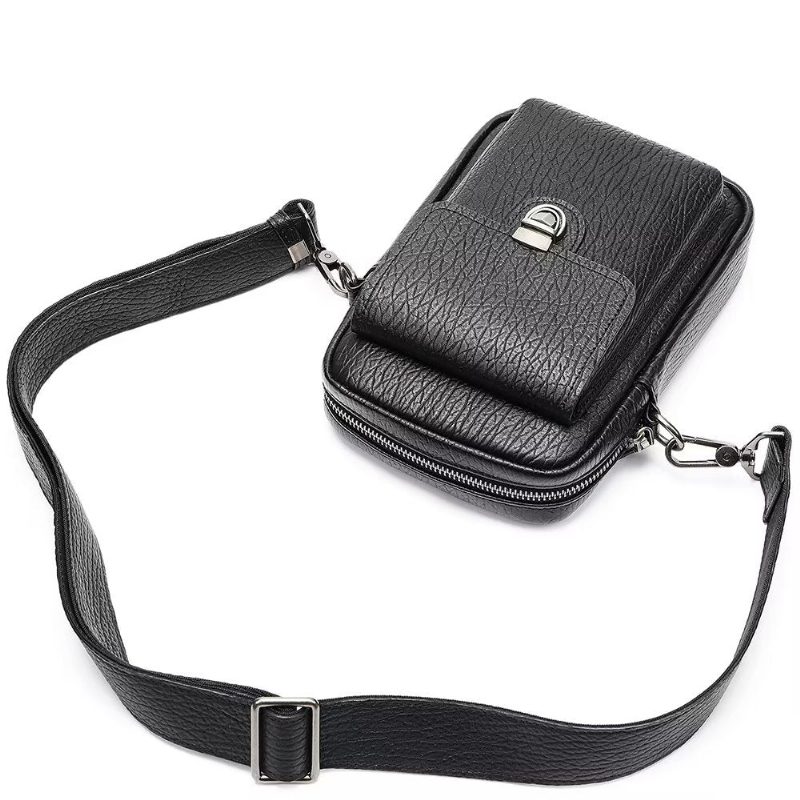 Herre Skuldertasker Luksus Ægte Læder Flap Vintage Crossbody Taske - Sort