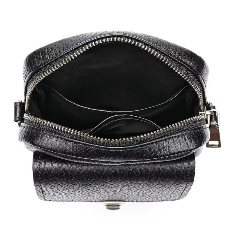 Herre Skuldertasker Luksus Ægte Læder Flap Vintage Crossbody Taske - Sort