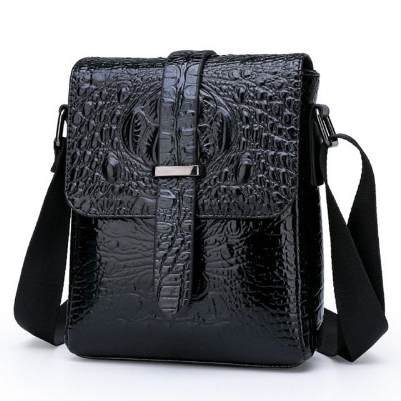 Herre Skuldertasker Luksus Alligator Flap Messenger Taske - Sort