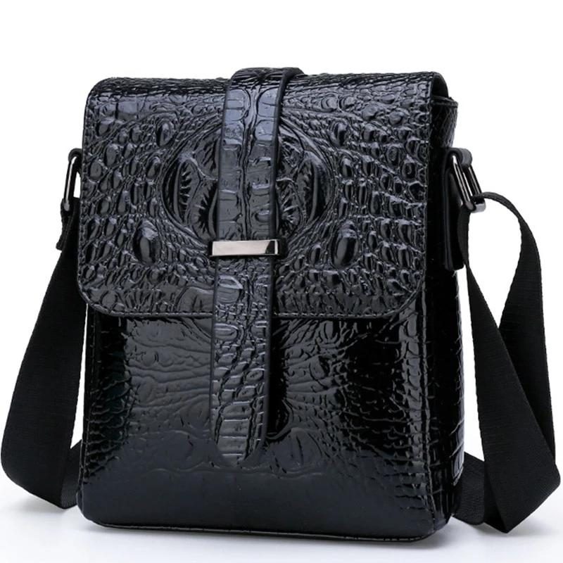 Herre Skuldertasker Luksus Alligator Flap Messenger Taske - Sort