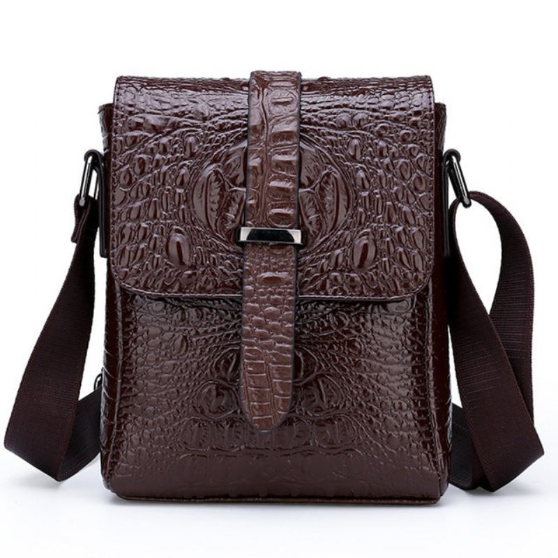 Herre Skuldertasker Luksus Alligator Flap Messenger Taske - Kaffe