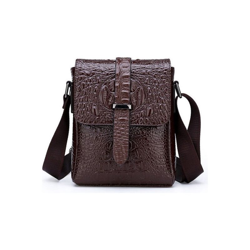 Herre Skuldertasker Luksus Alligator Flap Messenger Taske - Kaffe