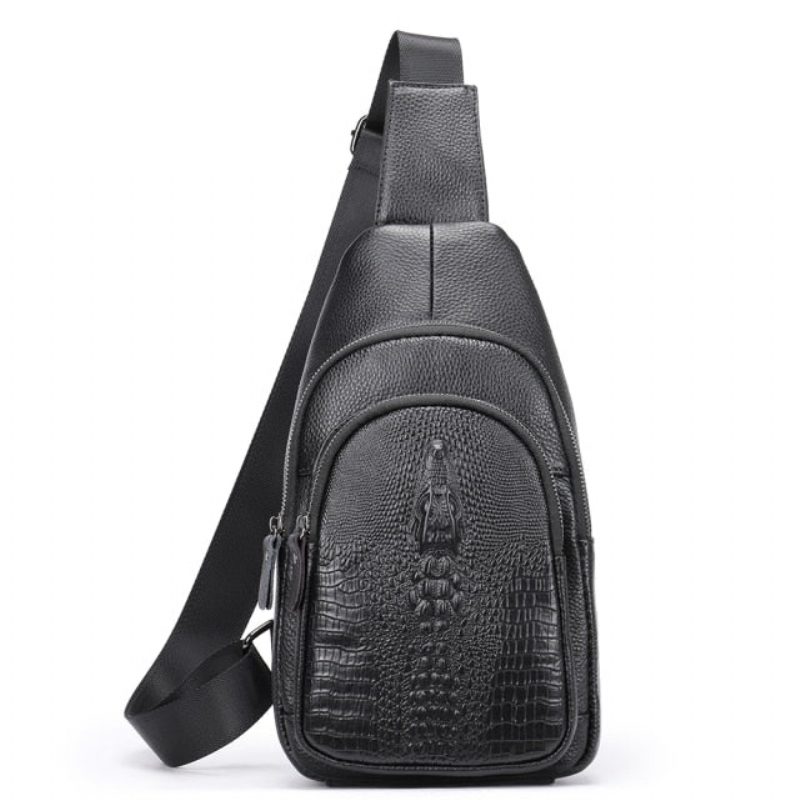 Herre Skuldertasker Luksus Crocprint Læder Crossbody Messenger Taske - Sort