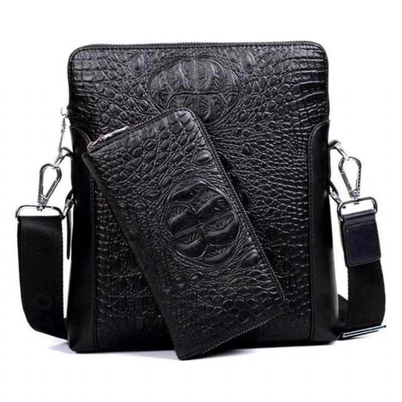 Herre Skuldertasker Luksus Crocstyle Business Skuldertaske - Sort