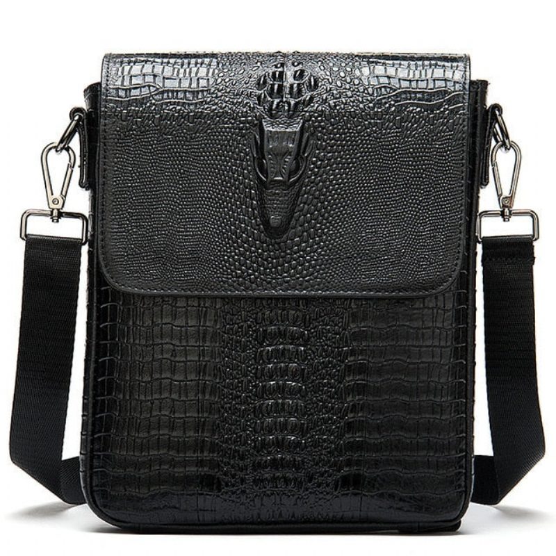 Herre Skuldertasker Luksus Krokodille Læder Flap Lynlås Crossbody Messenger Taske