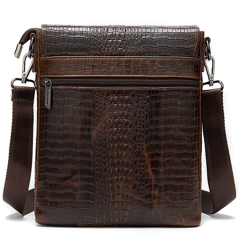 Herre Skuldertasker Luksus Krokodille Læder Flap Lynlås Crossbody Messenger Taske - Kaffe