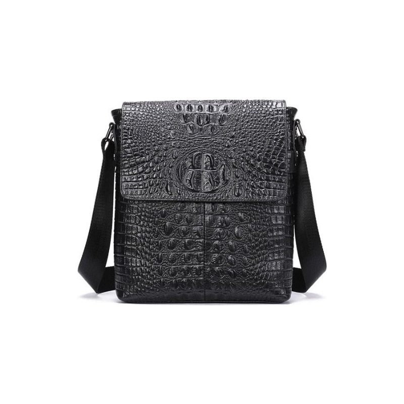 Herre Skuldertasker Luksus Krokodille Læder Flap Lynlås Crossbody Messenger Taske - Sort 2