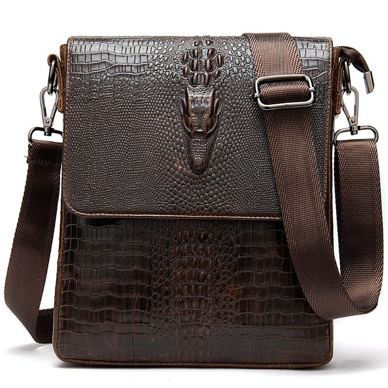 Herre Skuldertasker Luksus Krokodille Læder Vintage Cross-body Skuldertaske - Kaffe