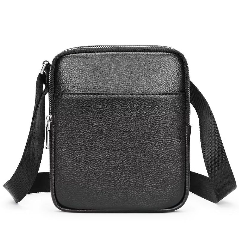 Herre Skuldertasker Luksus Læder Flap Besat Crossbody Taske - Sort