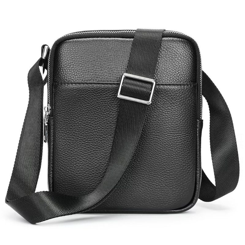 Herre Skuldertasker Luksus Læder Flap Besat Crossbody Taske - Sort