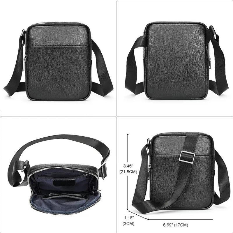 Herre Skuldertasker Luksus Læder Flap Besat Crossbody Taske - Sort