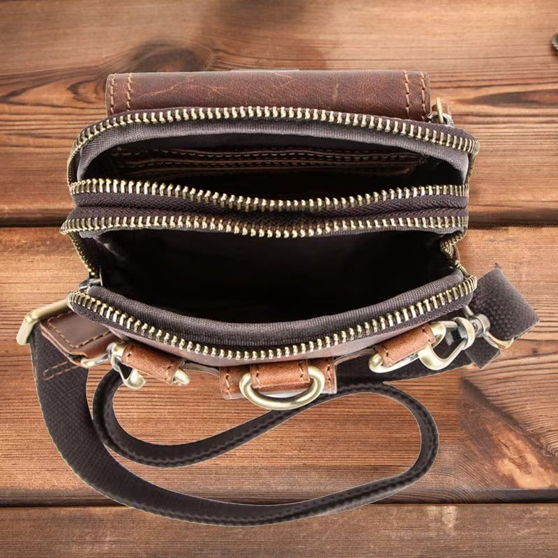 Herre Skuldertasker Luksus Læder Flap Crossbody Taske - Kaffe