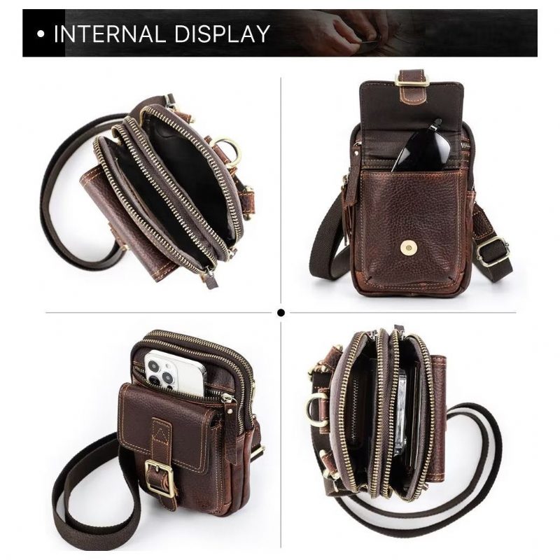 Herre Skuldertasker Luksus Læder Flap Crossbody Taske - Kaffe