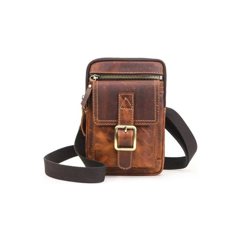 Herre Skuldertasker Luksus Læder Flap Crossbody Taske - Rødbrun