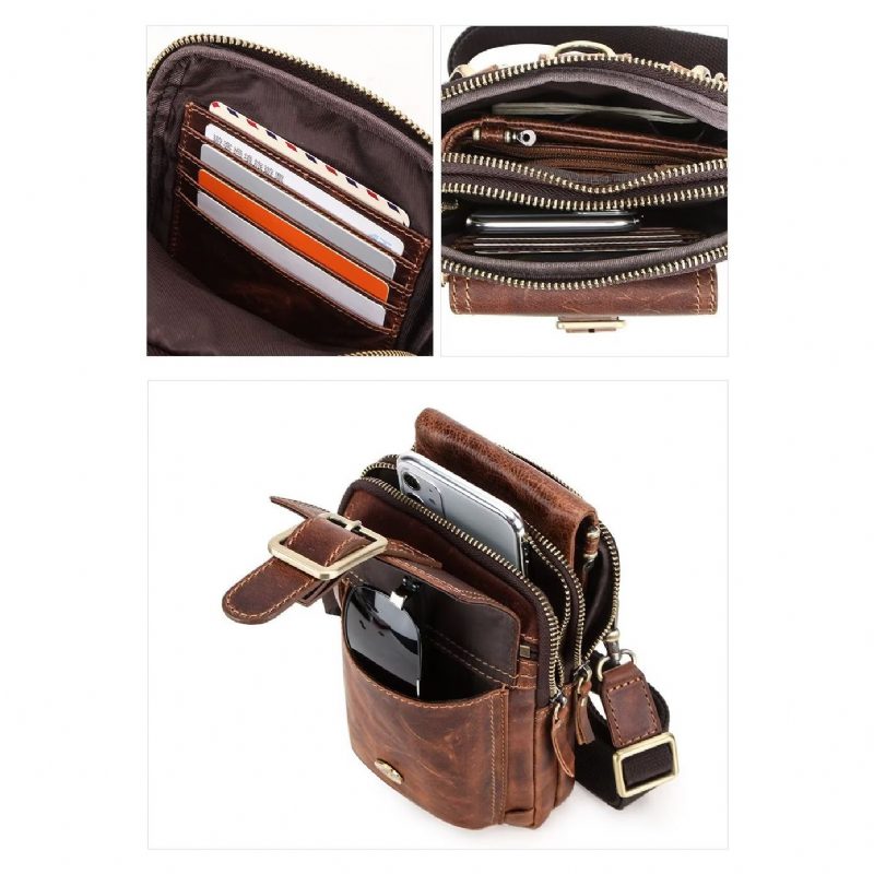 Herre Skuldertasker Luksus Læder Flap Crossbody Taske - Rødbrun