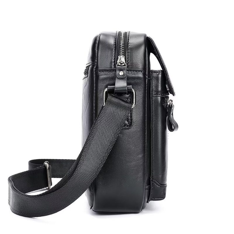 Herre Skuldertasker Luksus Læder Flap Frynsede Crossbody Taske - Sort