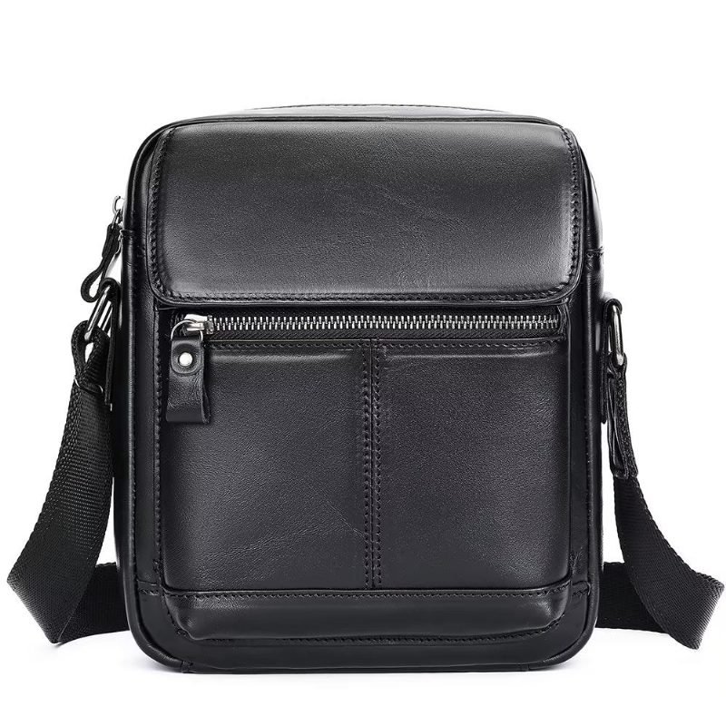 Herre Skuldertasker Luksus Læder Flap Frynsede Crossbody Taske - Sort