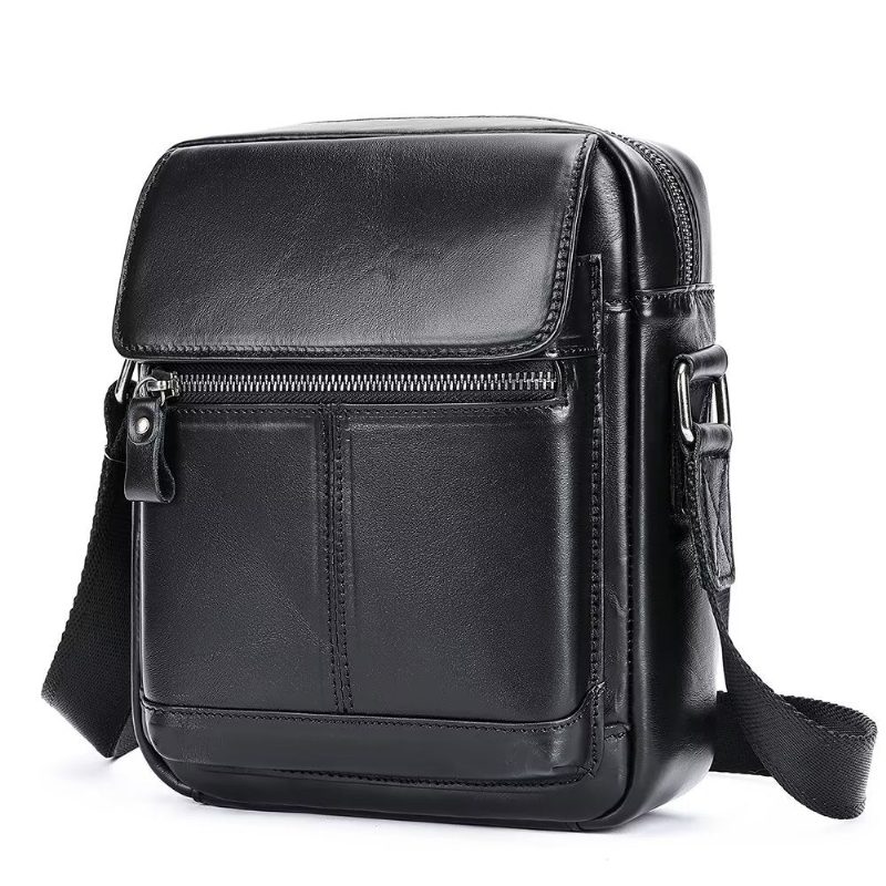 Herre Skuldertasker Luksus Læder Flap Frynsede Crossbody Taske - Sort