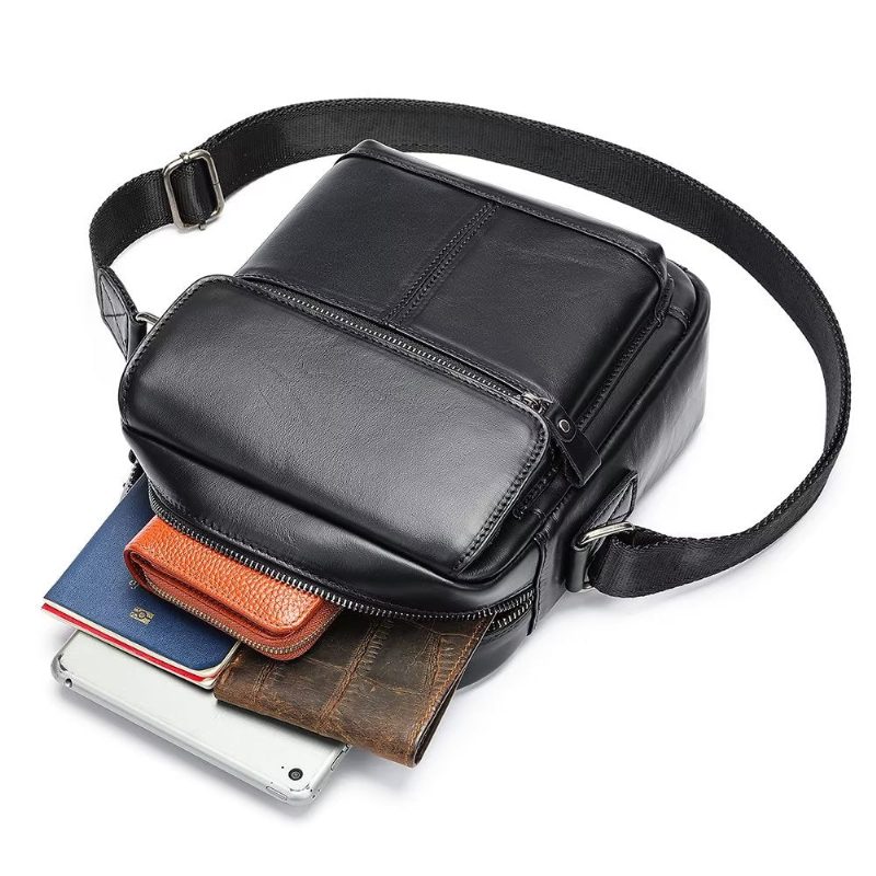 Herre Skuldertasker Luksus Læder Flap Frynsede Crossbody Taske - Sort