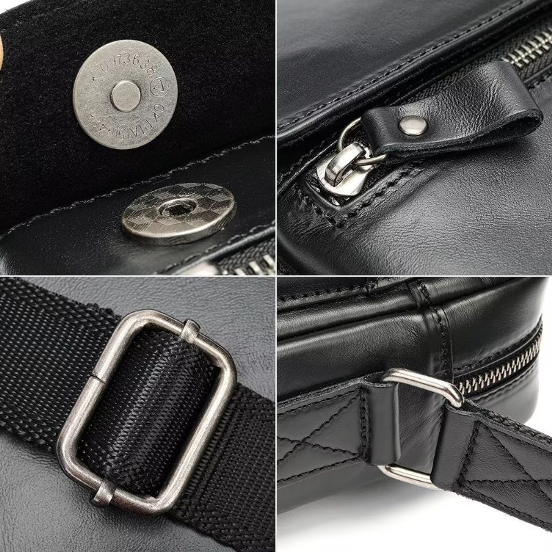 Herre Skuldertasker Luksus Læder Flap Frynsede Crossbody Taske - Sort