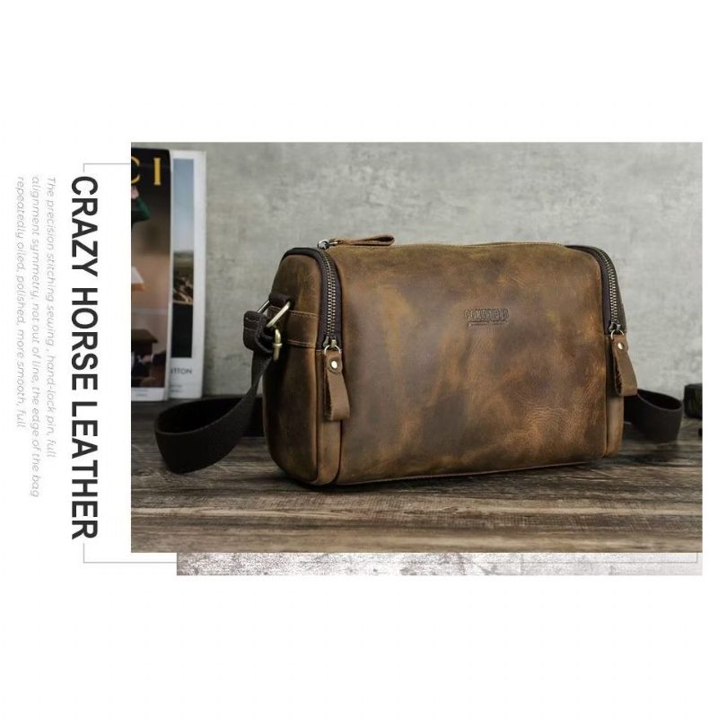 Herre Skuldertasker Luksus Læder Flap Klassisk Crossbody Taske - Kaffe