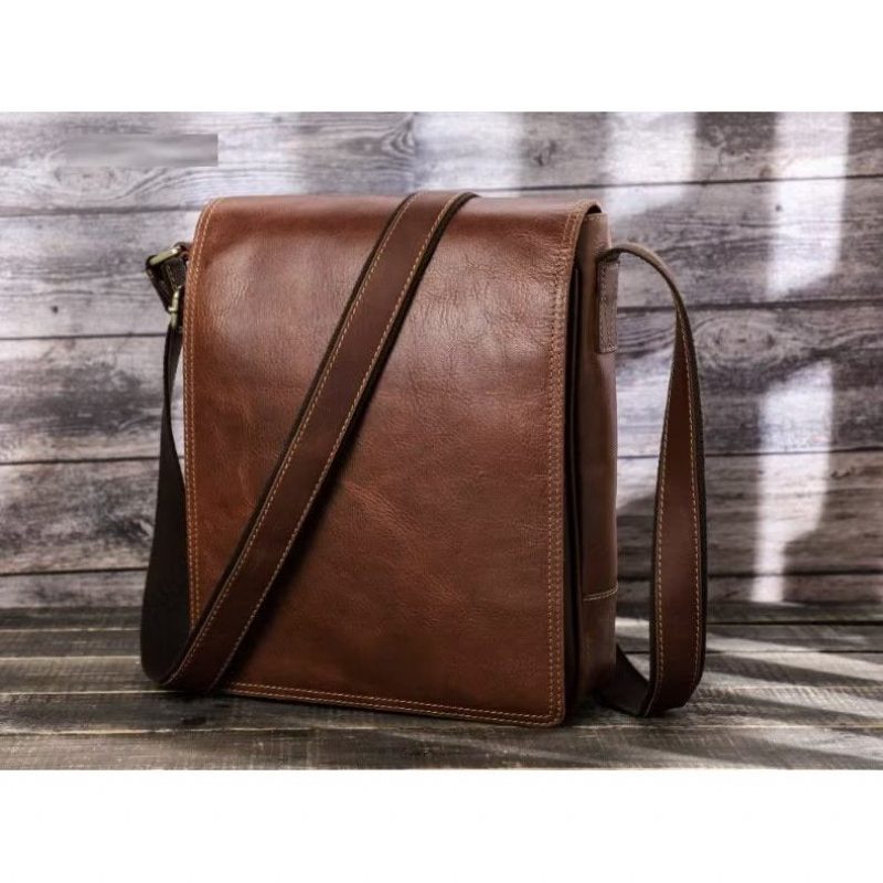 Herre Skuldertasker Luksus Læder Flap Kompakt Crossbody Taske - Kaffe