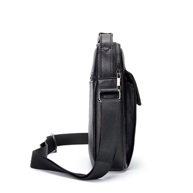 Herre Skuldertasker Luksus Læder Flap Quiltet Crossbody Taske - Sort