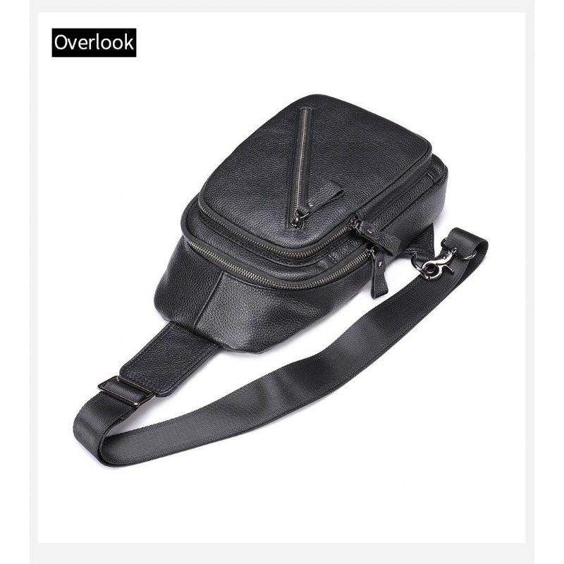 Herre Skuldertasker Luksus Sadel Lynlås Læder Crossbody Taske - Sort