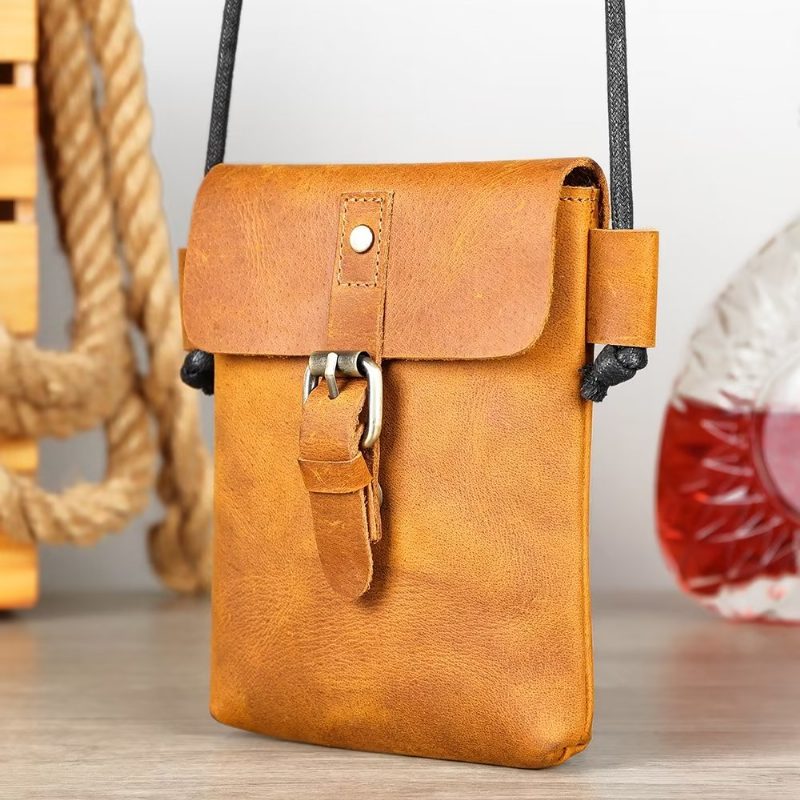 Herre Skuldertasker Luxury Crazy Horse Crossbody-taske I Læder - Brun