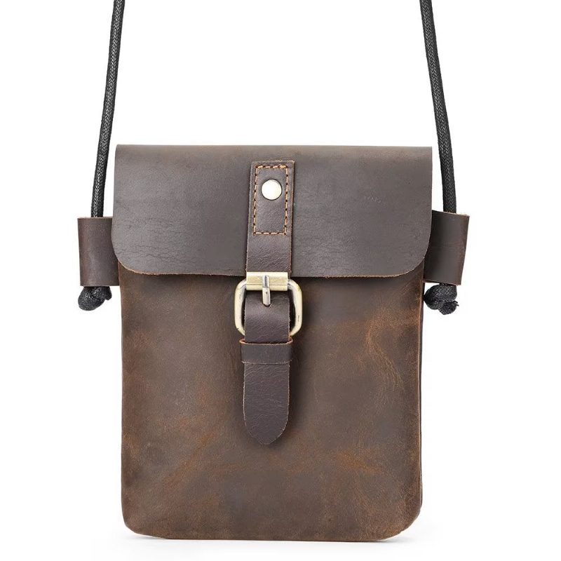 Herre Skuldertasker Luxury Crazy Horse Crossbody-taske I Læder - Kaffe