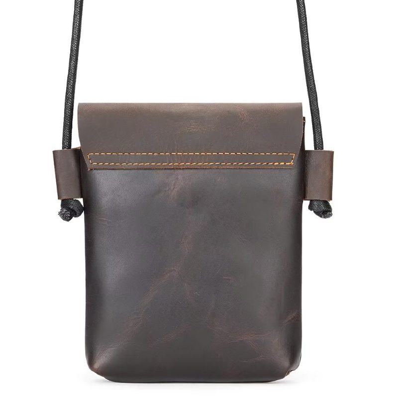 Herre Skuldertasker Luxury Crazy Horse Crossbody-taske I Læder - Kaffe