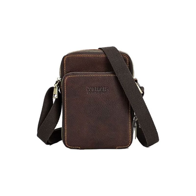 Herre Skuldertasker Luxury Crossbody Messenger Taske Crazy Horse Collection - Kaffe