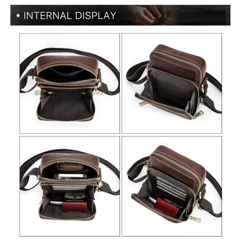 Herre Skuldertasker Luxury Crossbody Messenger Taske Crazy Horse Collection - Kaffe