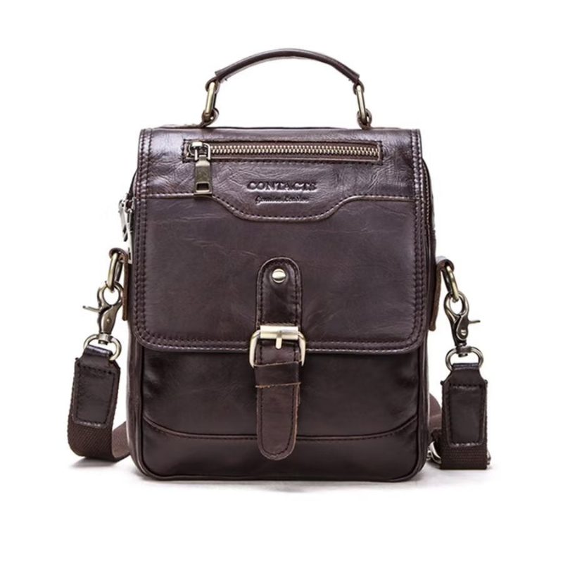 Herre Skuldertasker Luxury Crossbody Messenger Taske Crazy Horse Rugged Collection - Kaffe