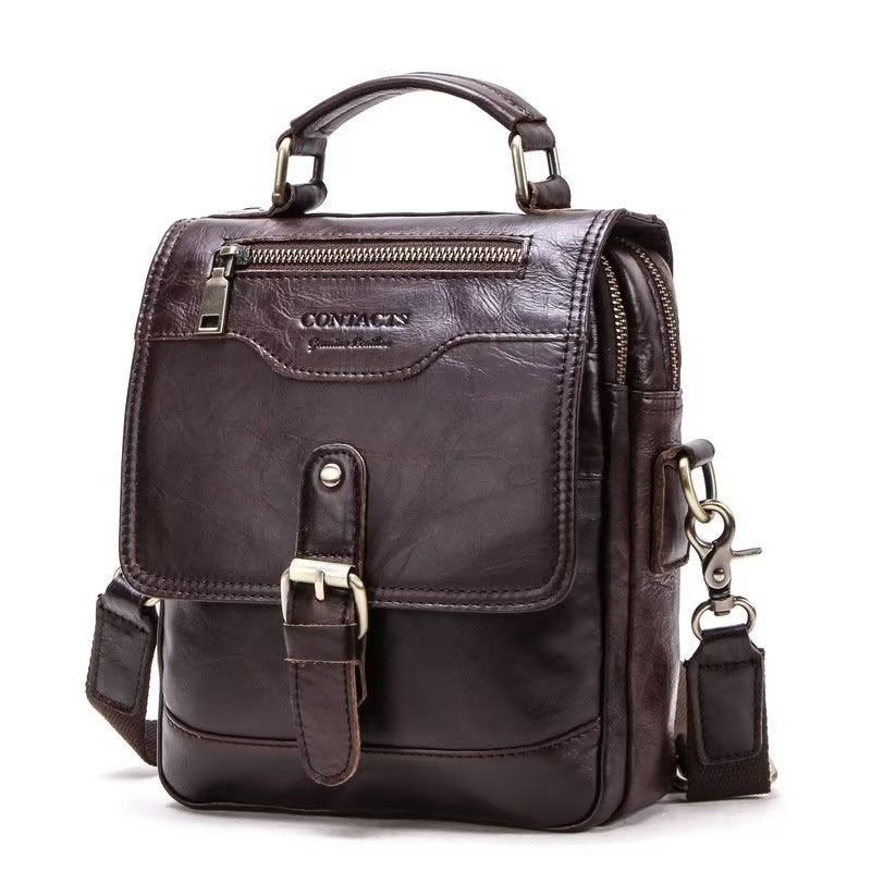 Herre Skuldertasker Luxury Crossbody Messenger Taske Crazy Horse Rugged Collection - Kaffe