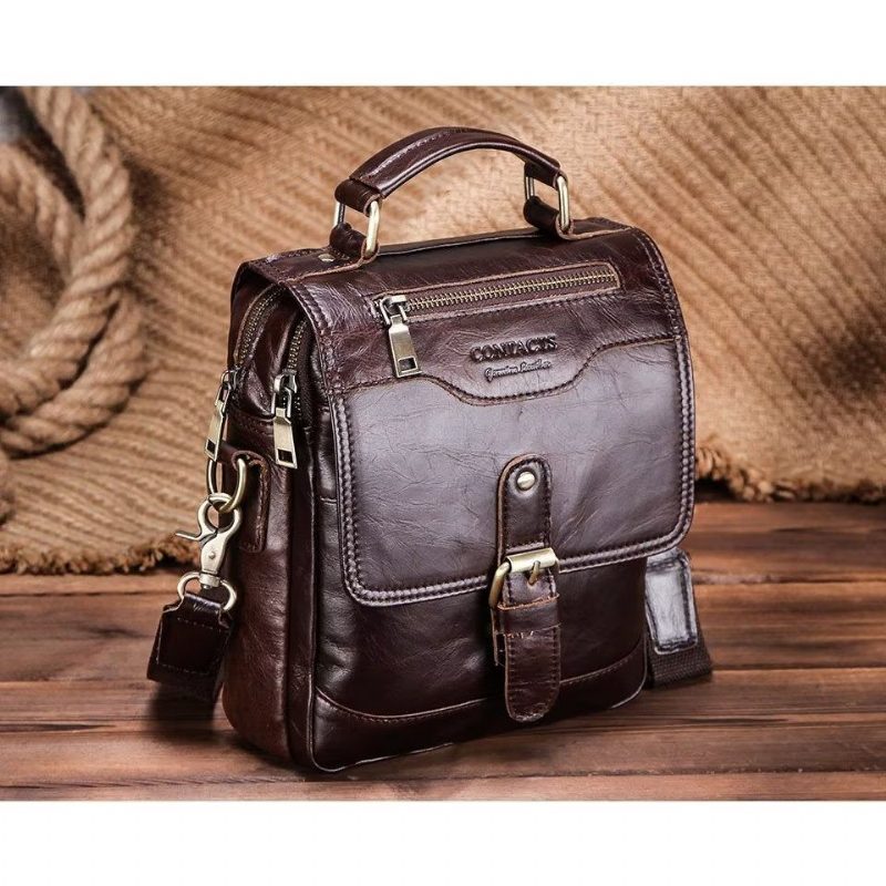 Herre Skuldertasker Luxury Crossbody Messenger Taske Crazy Horse Rugged Collection - Kaffe