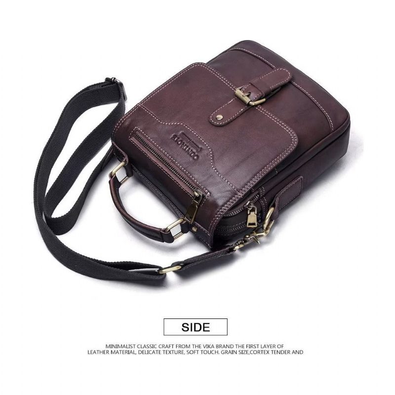 Herre Skuldertasker Luxury Crossbody Messenger Taske Crazy Horse Rugged Collection - Kaffe