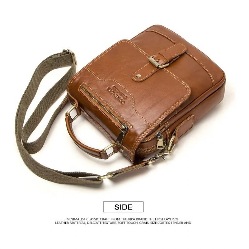 Herre Skuldertasker Luxury Crossbody Messenger Taske Crazy Horse Rugged Collection - Brun