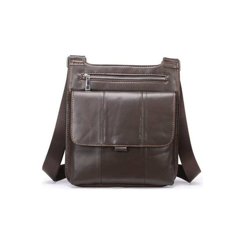 Herre Skuldertasker Lynlås Flap Crossbody Messenger Taske - Kaffe