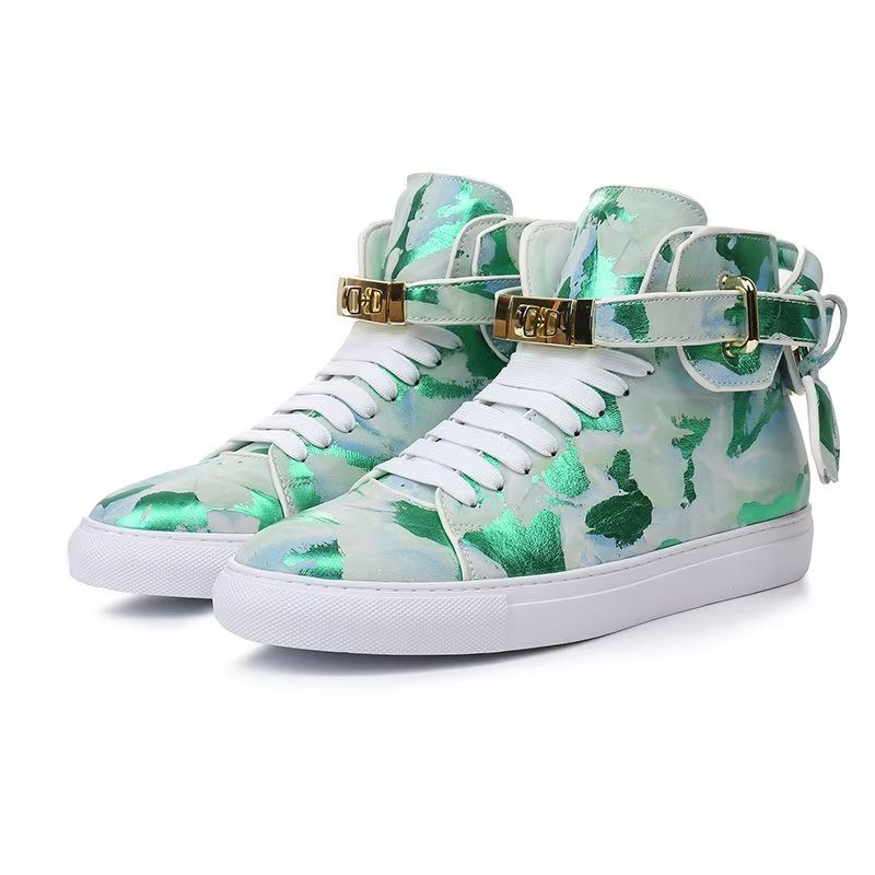 Herre Sneakers Graffiti Artisan Cow Leather High Top Sneaks - Grøn