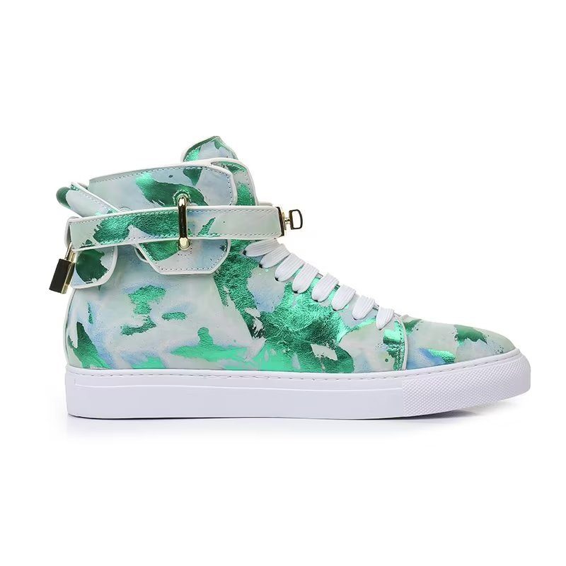 Herre Sneakers Graffiti Artisan Cow Leather High Top Sneaks - Grøn