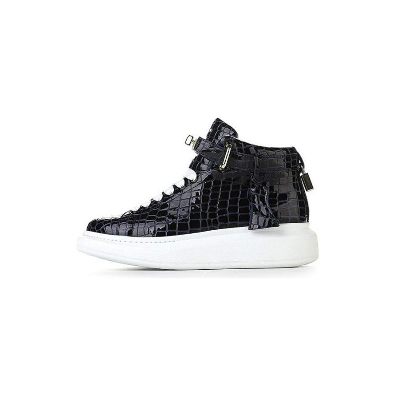 Herre Sneakers Luksus Crocemboss High Top Designer - Blå