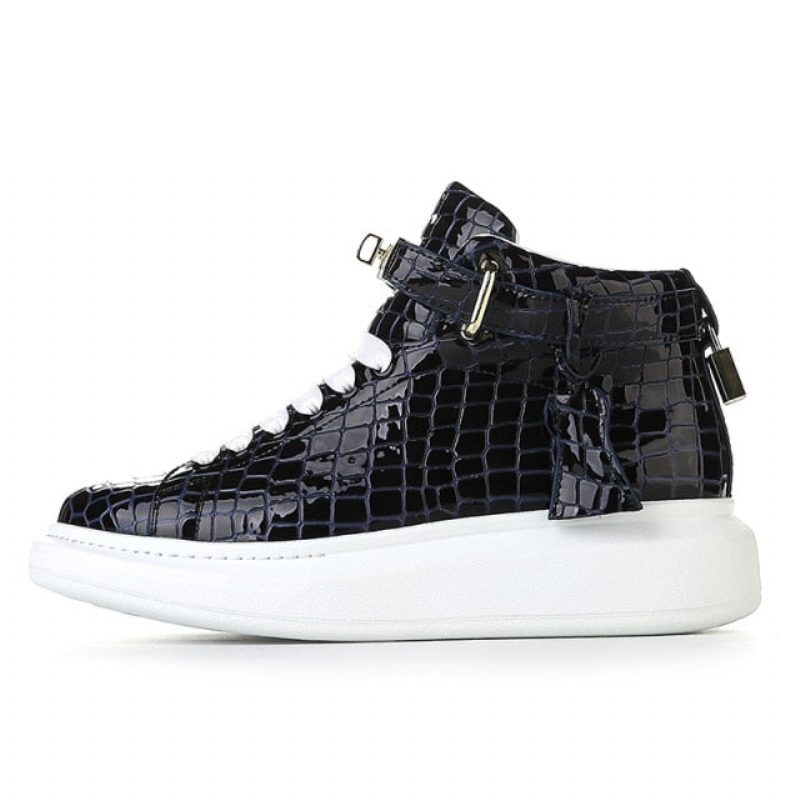 Herre Sneakers Luksus Crocemboss High Top Designer - Blå