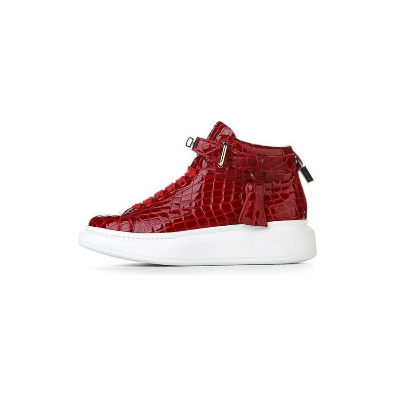 Herre Sneakers Luksus Crocemboss High Top Designer - Rød