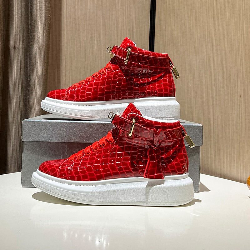 Herre Sneakers Luksus Crocemboss High Top Designer - Rød